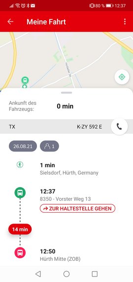Screenshot der gespeicherten Fahrten der Hüpper-App