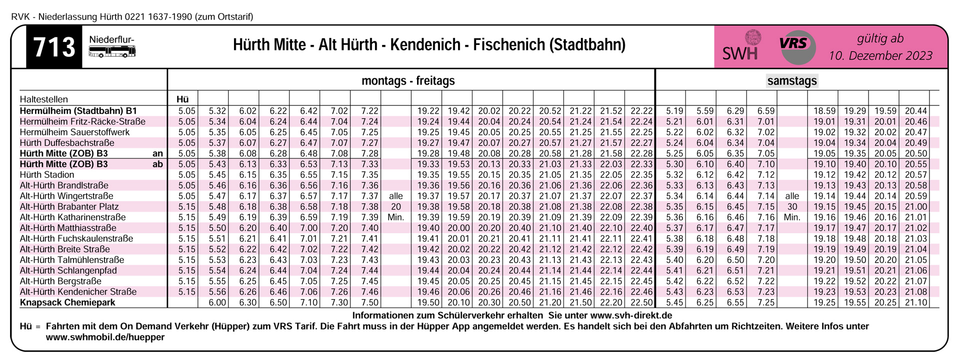 Fahrpläne Stadtverkehr Hürth